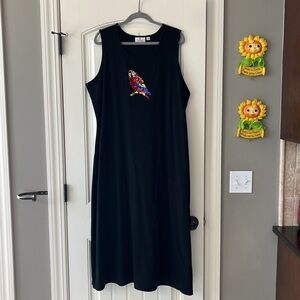 Casual black tank maxi dress novelty sequin parrot jimmy buffet parrot head 2X